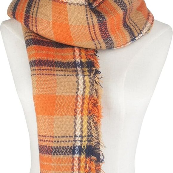 Women's Fall Winter Scarf Classic Tassel Plaid Tartan Warm Soft Chunky Large Bla - Picture 3 of 8